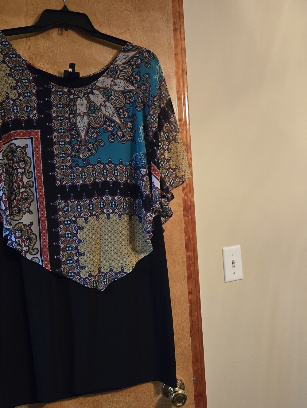 Black Dress with Teal & Gold Paisley Overlay